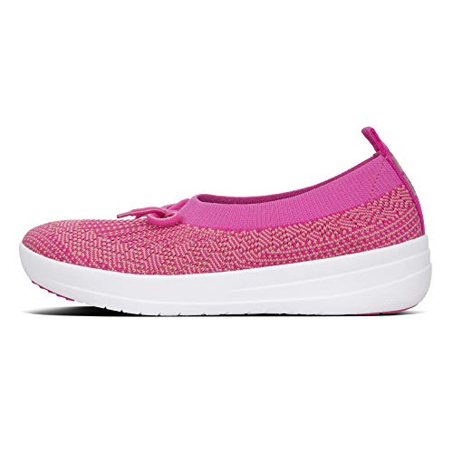 FitFlop Womens Uberknit Ballet Flat with Bow, Fuchsia/Dusky Pink, US 6.5