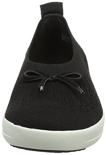 FitFlop Women's Uberknit Ballerina with Bow Closed Toe Ballet Flats, Black Black 001, 8.5