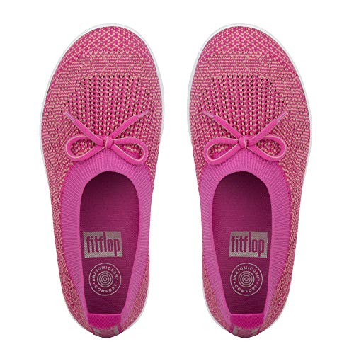 FitFlop Womens Uberknit Ballet Flat with Bow, Fuchsia/Dusky Pink, US 6.5