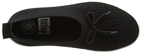 FitFlop Women's Uberknit Ballerina with Bow Closed Toe Ballet Flats, Black Black 001, 8.5