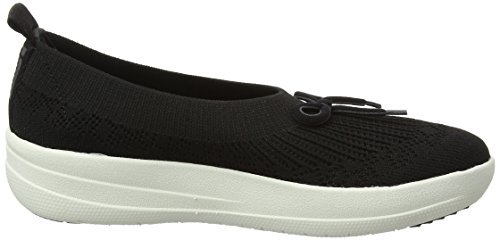 FitFlop Women's Uberknit Ballerina with Bow Closed Toe Ballet Flats, Black Black 001, 8.5