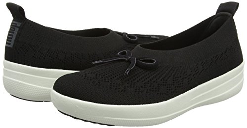FitFlop Women's Uberknit Ballerina with Bow Closed Toe Ballet Flats, Black Black 001, 8.5