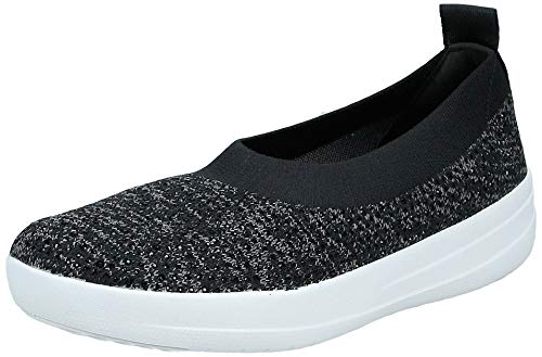 FitFlop New Women's Uberknit Ballerina Flat Black/Soft Grey 8