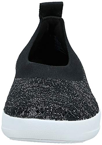 FitFlop New Women's Uberknit Ballerina Flat Black/Soft Grey 8