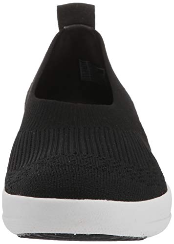 FitFlop Women's Uberknit Slip-ON Ballerina Ballet Flat, Black, 7 M US
