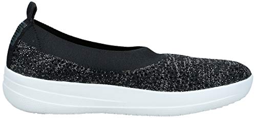 FitFlop New Women's Uberknit Ballerina Flat Black/Soft Grey 8