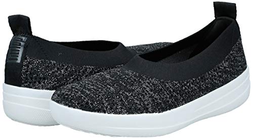 FitFlop New Women's Uberknit Ballerina Flat Black/Soft Grey 8