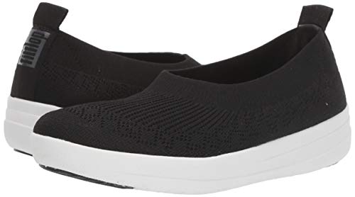 FitFlop Women's Uberknit Slip-ON Ballerina Ballet Flat, Black, 7 M US