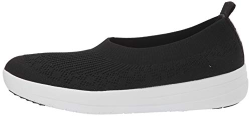 FitFlop Women's Uberknit Slip-ON Ballerina Ballet Flat, Black, 7 M US
