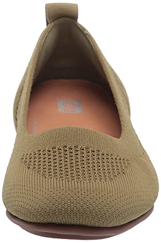 FitFlop Women's Allegro Tonal Knit Ballerina Ballet Flat, Olive Green, 6