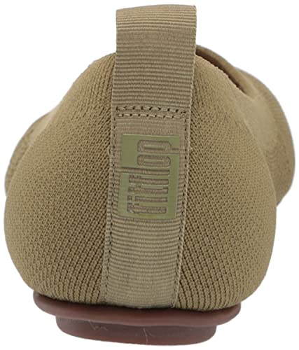 FitFlop Women's Allegro Tonal Knit Ballerina Ballet Flat, Olive Green, 6