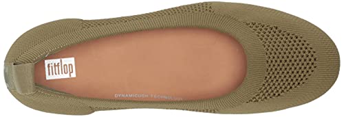 FitFlop Women's Allegro Tonal Knit Ballerina Ballet Flat, Olive Green, 6
