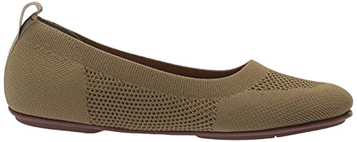 FitFlop Women's Allegro Tonal Knit Ballerina Ballet Flat, Olive Green, 6