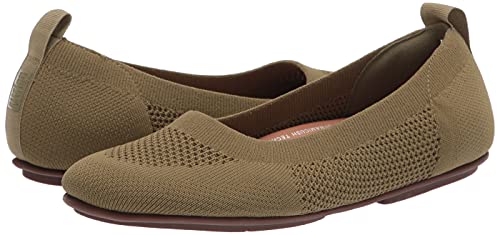 FitFlop Women's Allegro Tonal Knit Ballerina Ballet Flat, Olive Green, 6