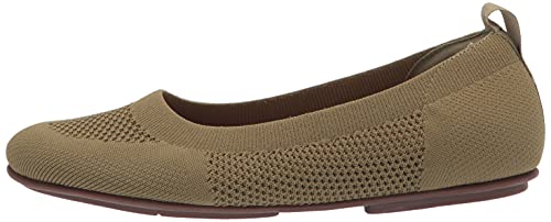 FitFlop Women's Allegro Tonal Knit Ballerina Ballet Flat, Olive Green, 6