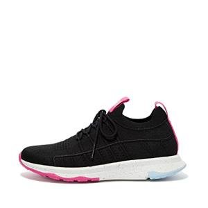 Women's Knit Sports Sneakers with Lace-Up Closure - Black Mix