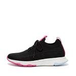 Women's Knit Sports Sneakers with Lace-Up Closure - Black Mix