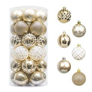 Valery Madelyn Christmas Ornaments Set, 30ct White and Gold Shatterproof Christmas Tree Decorations Ball Ornaments Bulk, 2.36 Inches Elegant Hanging Ornaments for Xmas Trees Holiday Decor