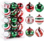 2.36’’ Christmas Balls Ornaments - 30PCS Plastic Christmas Tree Ornaments Balls, 2024 Christmas Ornaments, White Green and Red Hanging Decorations, Shatterproof Ornaments for Christmas