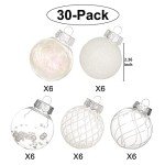 Clear Christmas Ball Ornaments, 30ct 2.36 Inch White Christmas Ornaments Balls for Christmas Tree with Delicate Stuff Shatterproof Hanging Xmas Tree Baubles Decorations for Wedding Christmas
