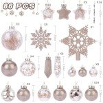 SHareconn 86PCS Christmas Balls Ornaments Set,Shatterproof Plastic Clear Decorative Baubles for Xmas Tree Decor Holiday Wedding Party Decoration,Champagne