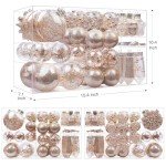 SHareconn 86PCS Christmas Balls Ornaments Set,Shatterproof Plastic Clear Decorative Baubles for Xmas Tree Decor Holiday Wedding Party Decoration,Champagne