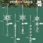 18pcs Crystal Christmas Ornaments for Tree Decorations-Hanging Acrylic Snowflake Icicle Ornaments with Drop Pendants for Winter Wonderland Chandelier Crystals Decorations Supplies