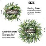 Sggvecsy Green Artificial Eucalyptus Wreath with Welcome Sign 20in Mixed White Berries Spring Summer Wreath for Front Door Wall Window Farmhouse Festival Porch Patio Garden Decor