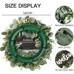 Sggvecsy 16in Artificial Eucalyptus Wreath with Welcome Sign Green Eucalyptus Leaf Wreath Greenery Wreath Round Leaves Wreath for Front Door Wall Window Festival Farmhouse Porch Patio Garden Decor