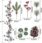 DearHouse 6Ft Berry Christmas Garland with Pinecones Berries Spruce Eucalyptus Leaves Cotton Balls Winter Artificial Greenery Garland for Holiday Season Mantel Fireplace New Year Table Runner Decor