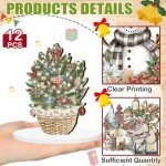 Yousoontic 12 Pcs Wooden Christmas Table Decorations Winter Santa Snowman Elk Gnome Snowflake Xmas Tree Wooden Signs Farmhouse Tabletop Centerpieces Home Decor for Winter Holiday Party Dinner (Rustic)