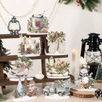 Yousoontic 12 Pcs Wooden Christmas Table Decorations Winter Santa Snowman Elk Gnome Snowflake Xmas Tree Wooden Signs Farmhouse Tabletop Centerpieces Home Decor for Winter Holiday Party Dinner (Rustic)