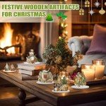 Yousoontic 12 Pcs Wooden Christmas Table Decorations Winter Santa Snowman Elk Gnome Snowflake Xmas Tree Wooden Signs Farmhouse Tabletop Centerpieces Home Decor for Winter Holiday Party Dinner (Rustic)