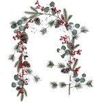 DearHouse 6Ft Berry Christmas Garland with Pinecones Berries Spruce Eucalyptus Leaves Cotton Balls Winter Artificial Greenery Garland for Holiday Season Mantel Fireplace New Year Table Runner Decor