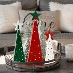 Christmas Decorations Indoor, Christmas Decor - 3 PCS Wooden Table Top Christmas Tree Signs with Stars for Home, Table, Fireplace Mantel, Shelf, Office Desk, Party Decor - Xmas Holiday Decorations
