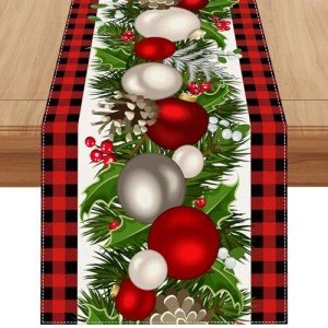 Jiudungs Linen Red and Black Buffalo Check Christmas Table Runner 72 Inches Long Seasonal Winter Christmas Xmas Holiday Farmhouse Style Table Decoration