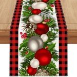 Jiudungs Linen Red and Black Buffalo Check Christmas Table Runner 72 Inches Long Seasonal Winter Christmas Xmas Holiday Farmhouse Style Table Decoration