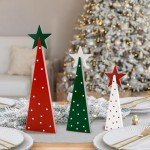 Christmas Decorations Indoor, Christmas Decor - 3 PCS Wooden Table Top Christmas Tree Signs with Stars for Home, Table, Fireplace Mantel, Shelf, Office Desk, Party Decor - Xmas Holiday Decorations