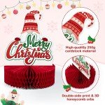Mocoosy 12 Pack Christmas Party Honeycomb Centerpieces for Table Decorations, Xmas Center Pieces Table Topper Signs with Gnome Santa Snowman Tabletop Centerpieces for Holidays Winter Party Supplies