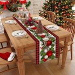 Jiudungs Linen Red and Black Buffalo Check Christmas Table Runner 72 Inches Long Seasonal Winter Christmas Xmas Holiday Farmhouse Style Table Decoration