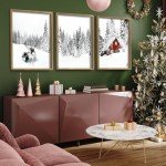 Ronasip Set of 3 Farmhouse Winter Wall Art Framed Snow Forest Wall Decor Reindeer Holiday Home Decor 12x16 Brown