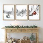 Ronasip Set of 3 Farmhouse Winter Wall Art Framed Snow Forest Wall Decor Reindeer Holiday Home Decor 12x16 Brown