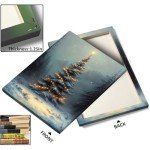 ART Christmas Canvas Wall Illuminated Christmas Tree in Winter Forest Landscape Picture Print Poster Framed Festive Holiday Wall Painting for Living Room Bedroom Seasonal Decor 24x30inch