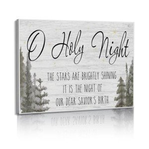 LITIVY Christmas Wall Art, O Holy Night Christmas Wall Decor, Wooden Black & White Pine Tree Wall Sign, Winter Wall Decorations, 12"x16.5"