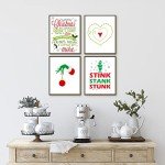 Silly Goose Gifts Stink Stank Stunk Wall Art Prints - Christmas Bathroom Art - Funny Wall Art - Festive and Colorful Designs with Darling Graphics - 8 x 10 in, No Frames Included - Set of Four