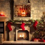 Christmas Canvas Wall Art, Red Xmas Tree Fireplace Pattern, Winter Holiday Bathroom Decor, Festive Christmas Bathroom Wall Art, 16x12 Inches