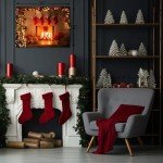 Christmas Canvas Wall Art, Red Xmas Tree Fireplace Pattern, Winter Holiday Bathroom Decor, Festive Christmas Bathroom Wall Art, 16x12 Inches