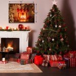 Christmas Canvas Wall Art, Red Xmas Tree Fireplace Pattern, Winter Holiday Bathroom Decor, Festive Christmas Bathroom Wall Art, 16x12 Inches