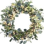 Bibelot Artificial Green Leaf Eucalyptus Wreath,Berry Wreath for Spring,Summer, Front Door Window Hanging Wall Party Decorations (20Inch)