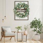 Sggvecsy Green Artificial Eucalyptus Wreath with Welcome Sign 20in Spring Summer Wreath with White Berries for Front Door Wall Window Festival Farmhouse Porch Patio Garden Decor